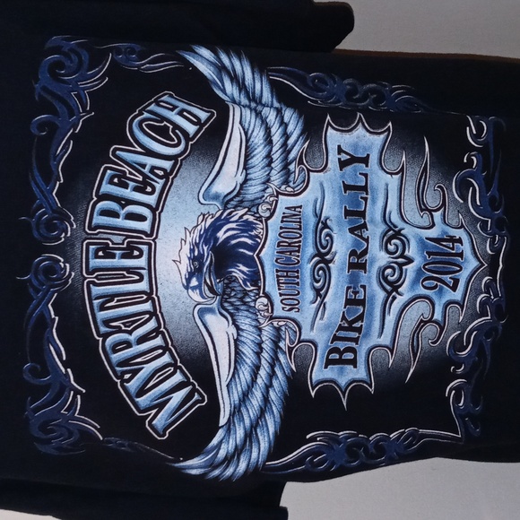 T-shirt Vintage Rallye Moto Hanford 2014 - Bleu Taille L - Gildan